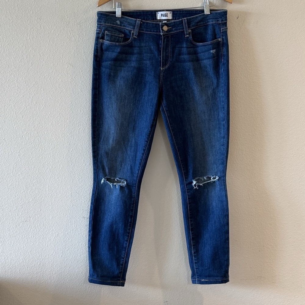 PAIGE Verdugo Ultra Skinny Jeans Womens 32‎ Blue Distressed Ankle Stretch
